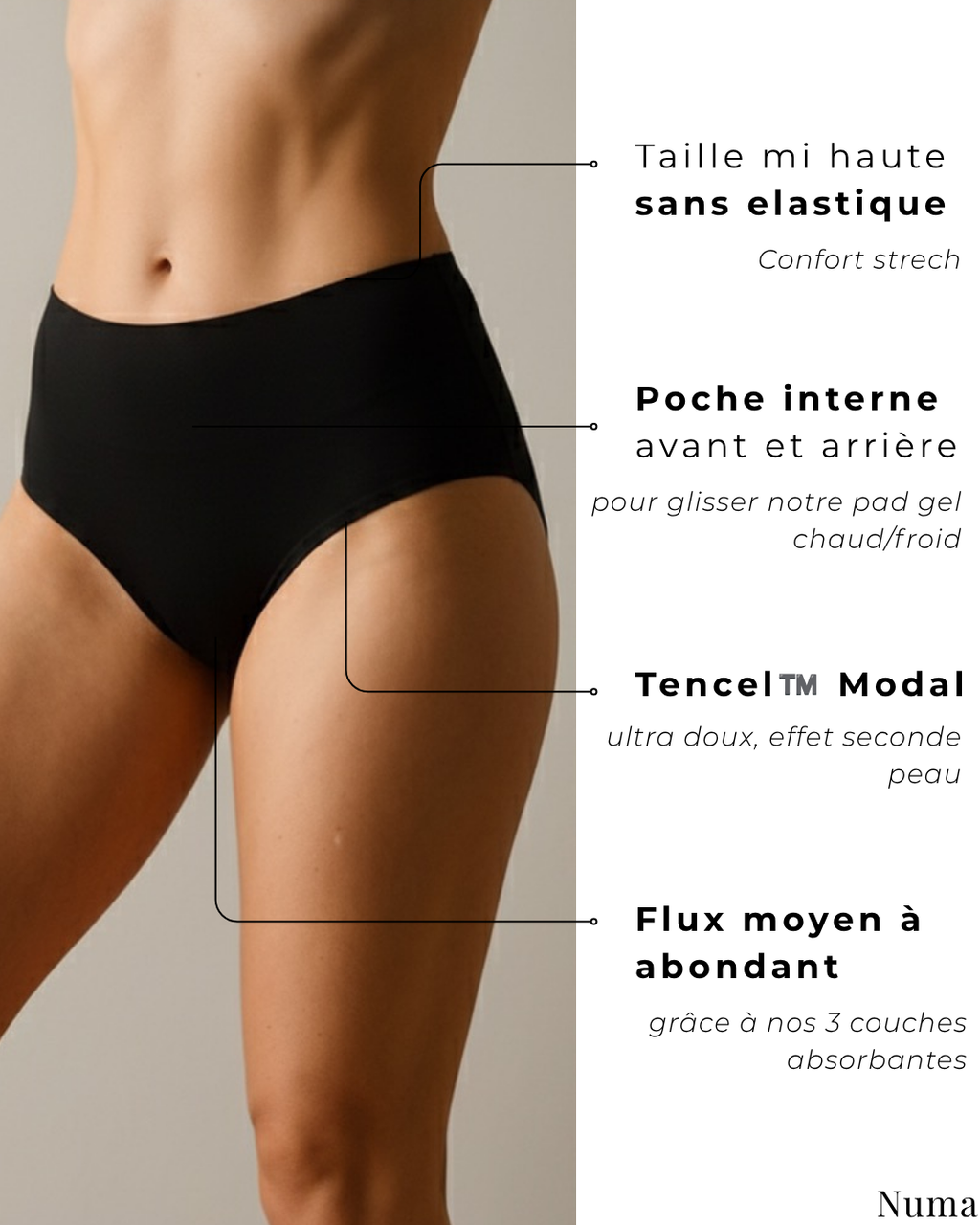 caractéristique - poche chauffante intégrée pour soulager les douleurs menstruelles